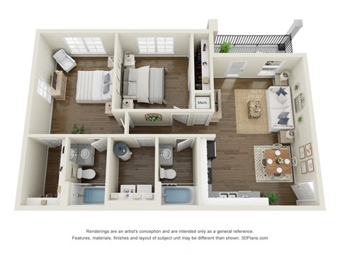 2 Bed 2 Bath Floor Plan  at Highland Hills Apatrtments, Grovetown, Georgia